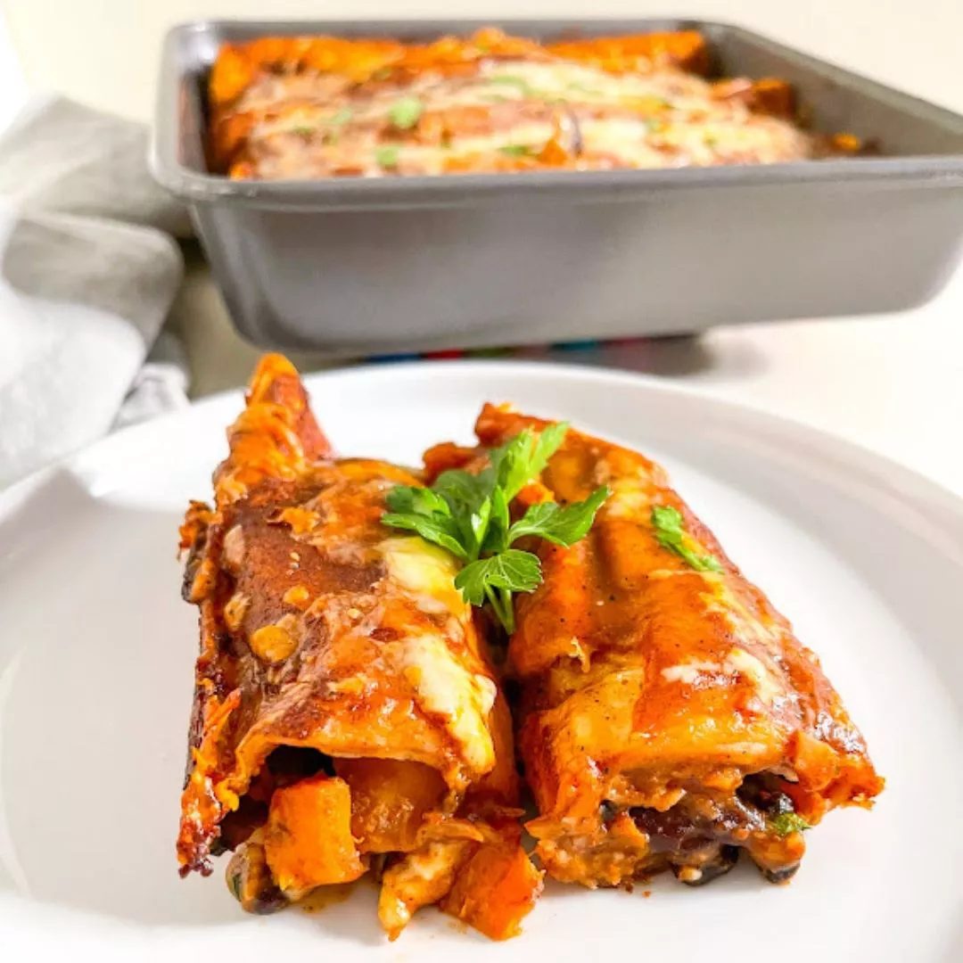 Black bean and butternut squash enchilada casserole