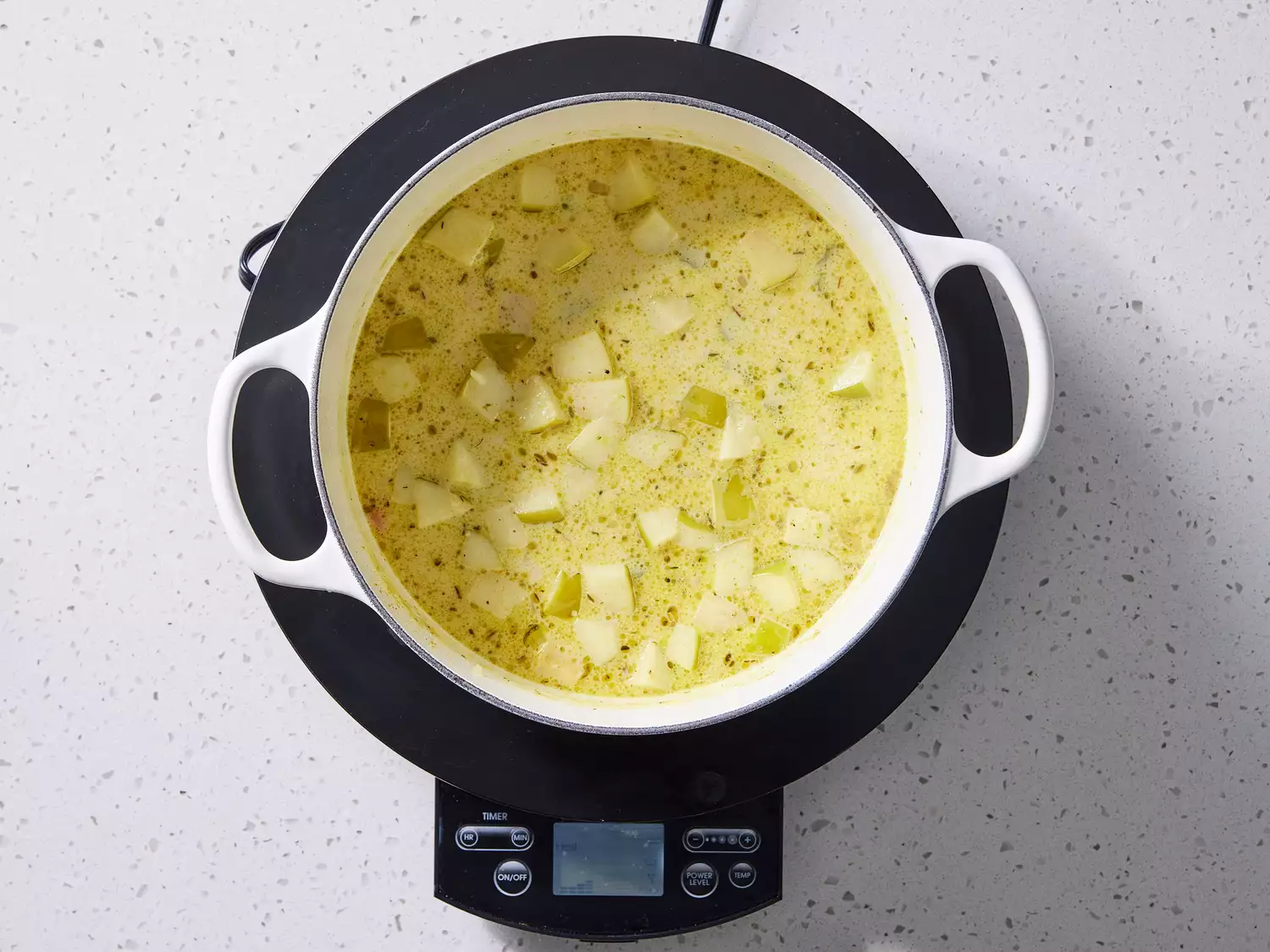 A pot of creamy Mulligatawny soup