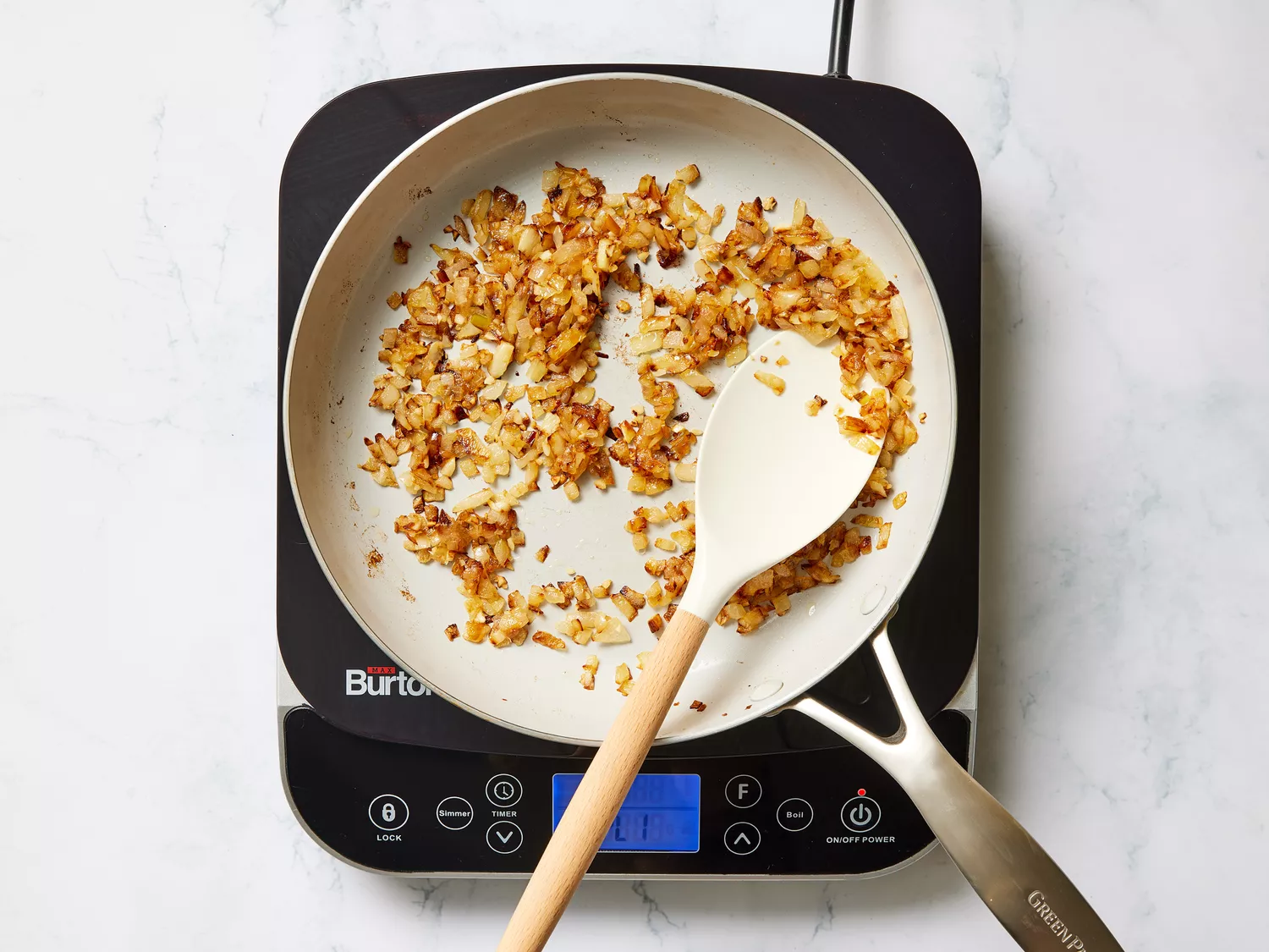A pan with dark, caramelized chopped onion