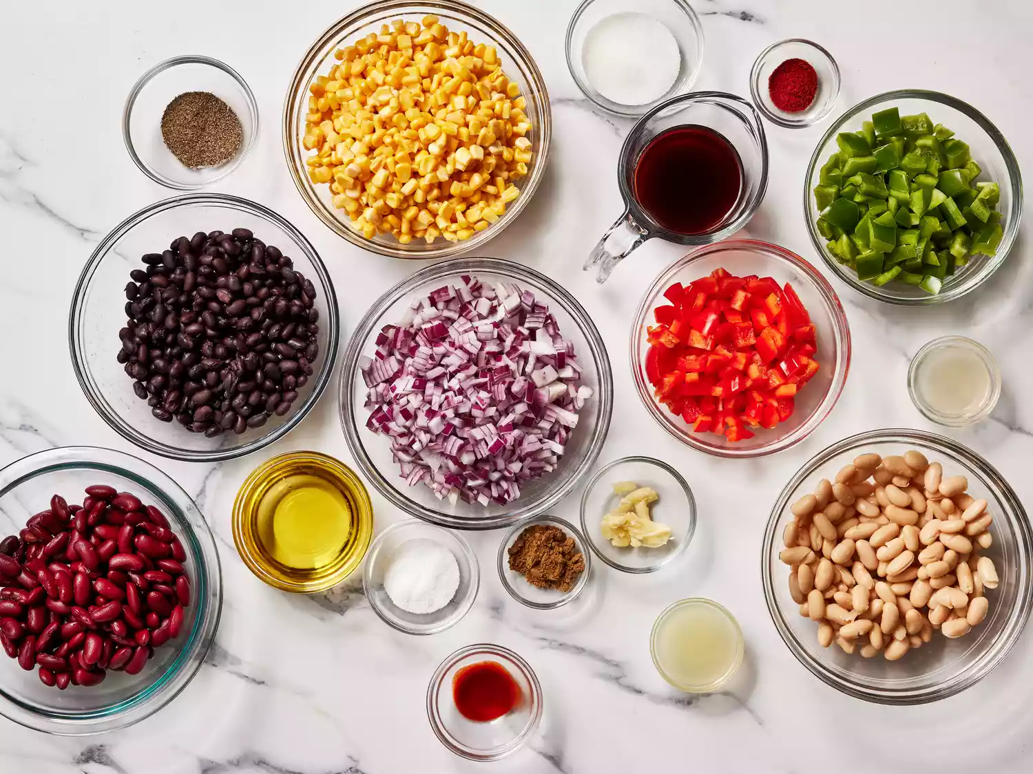 Ingredients to make Mexican bean salad