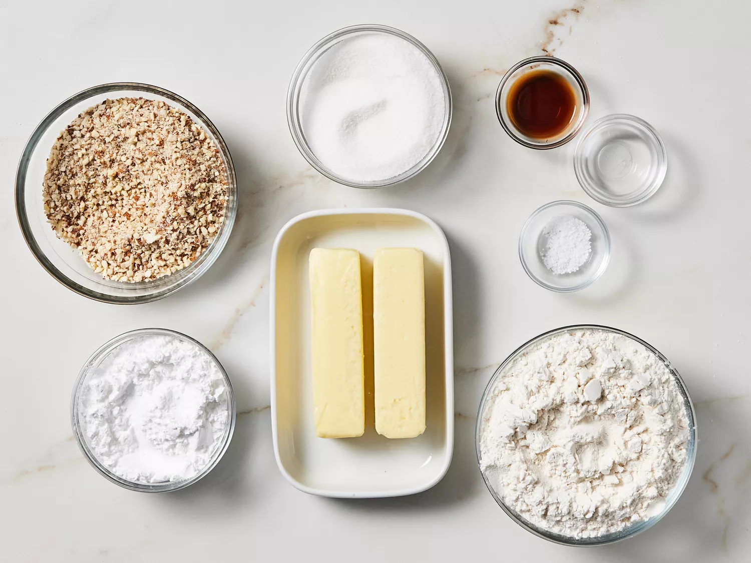 Ingredients to make Mexican wedding cookies