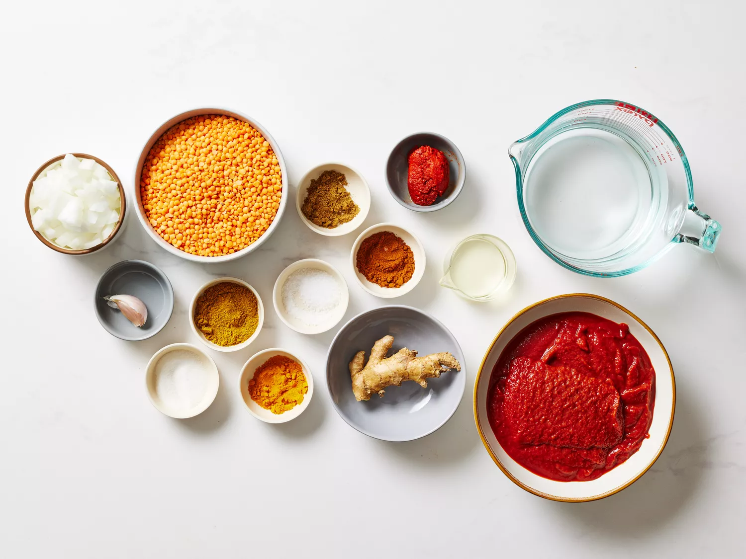 Ingredients to make red lentil curry