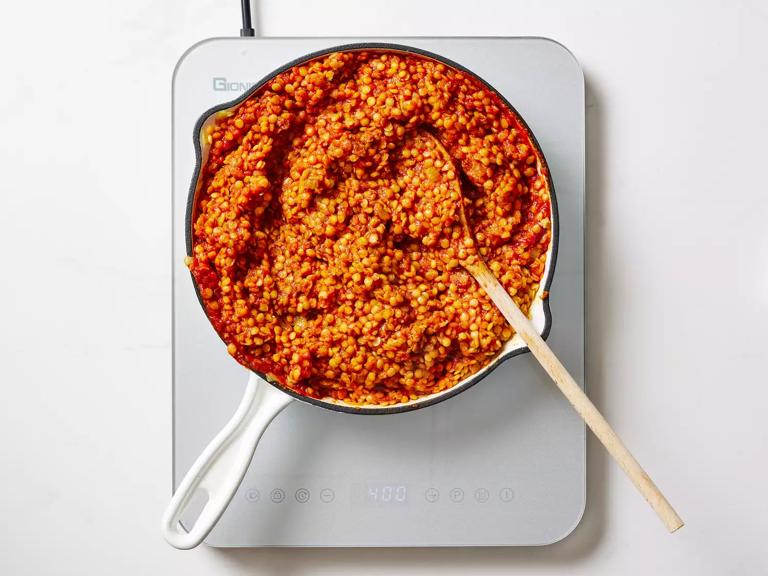 A pan of red lentil curry