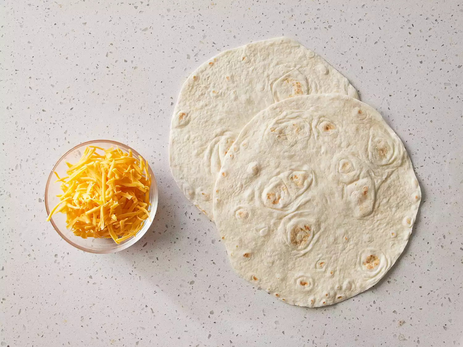 Ingredients to make a 2 minute quesadilla