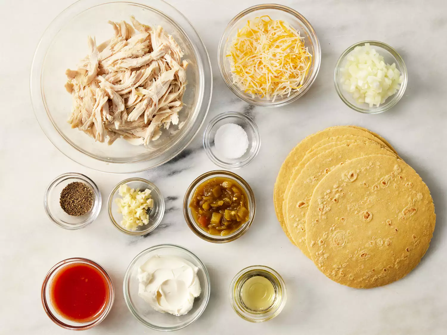 Ingredients to make air fry chicken taquitos