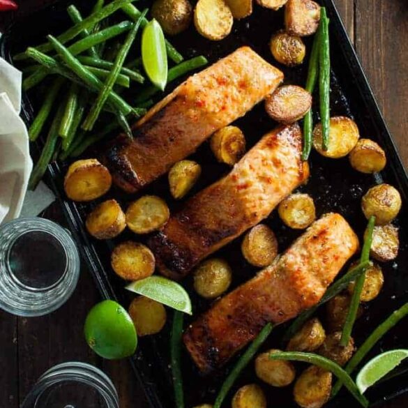 Chili Lime Baked Salmon with Potatoes and Beans Recipe