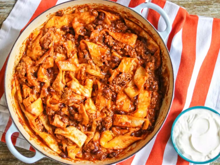 Ground beef burrito in a pot