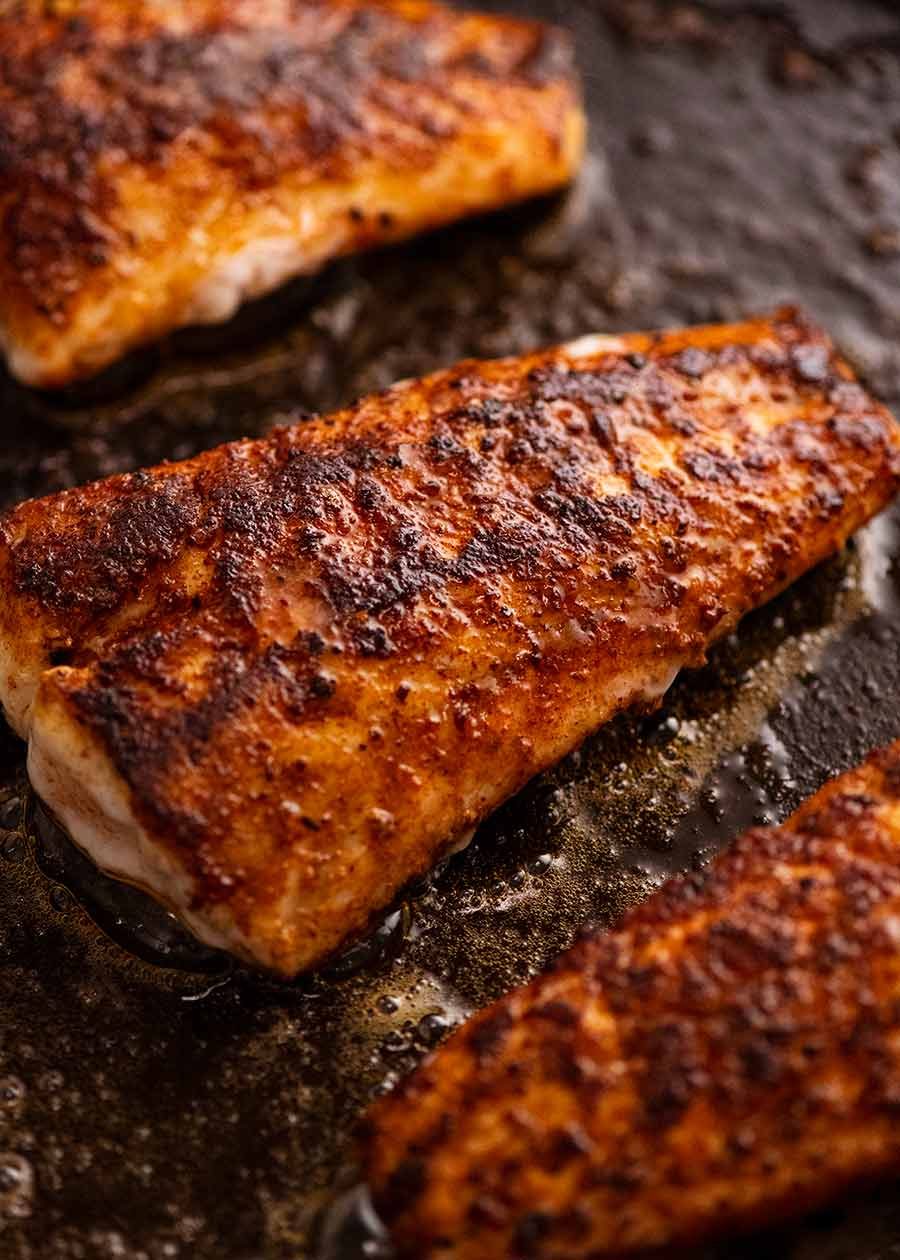 Fish Seasoning (great all-rounder) Recipe Close up of freshly cooked flathead fillets with Fish Seasoning - Spice Rub for Fish