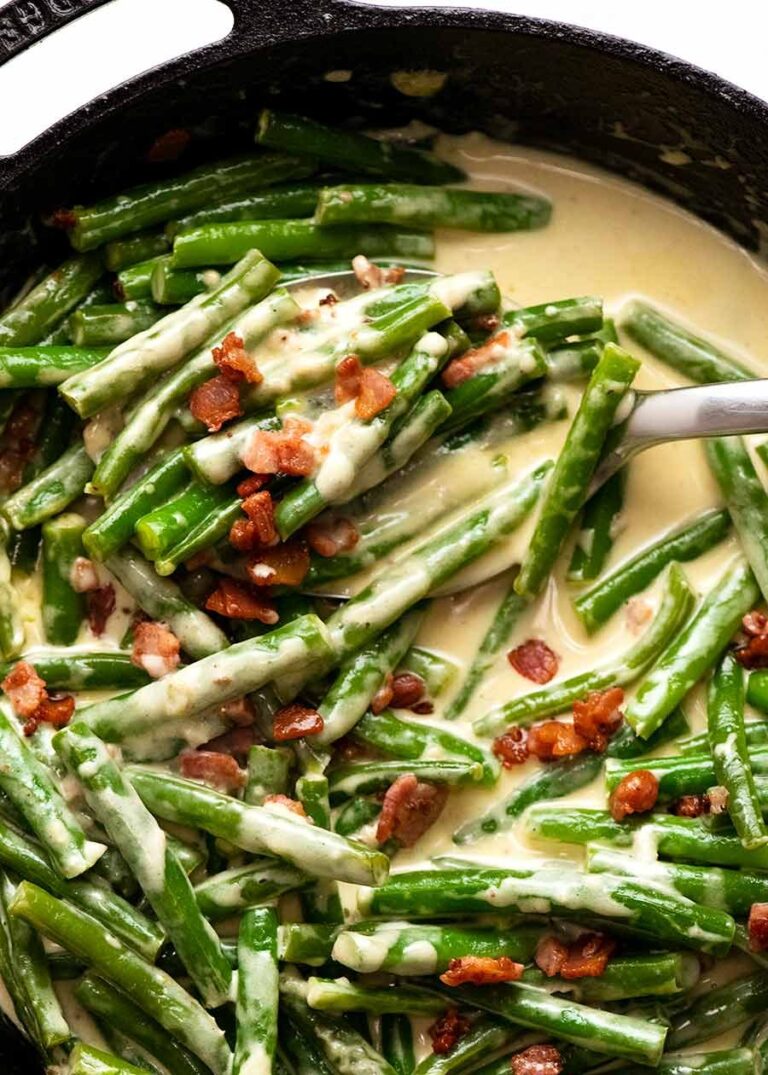 Green Beans in Creamy Parmesan Sauce – with bacon! Recipe