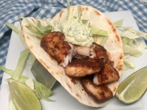 Grilled fish tacos with avocado sauce
