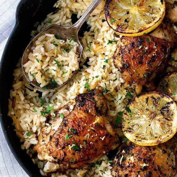 One Pot Greek Chicken and Lemon Rice – best chicken and rice ever! Recipe