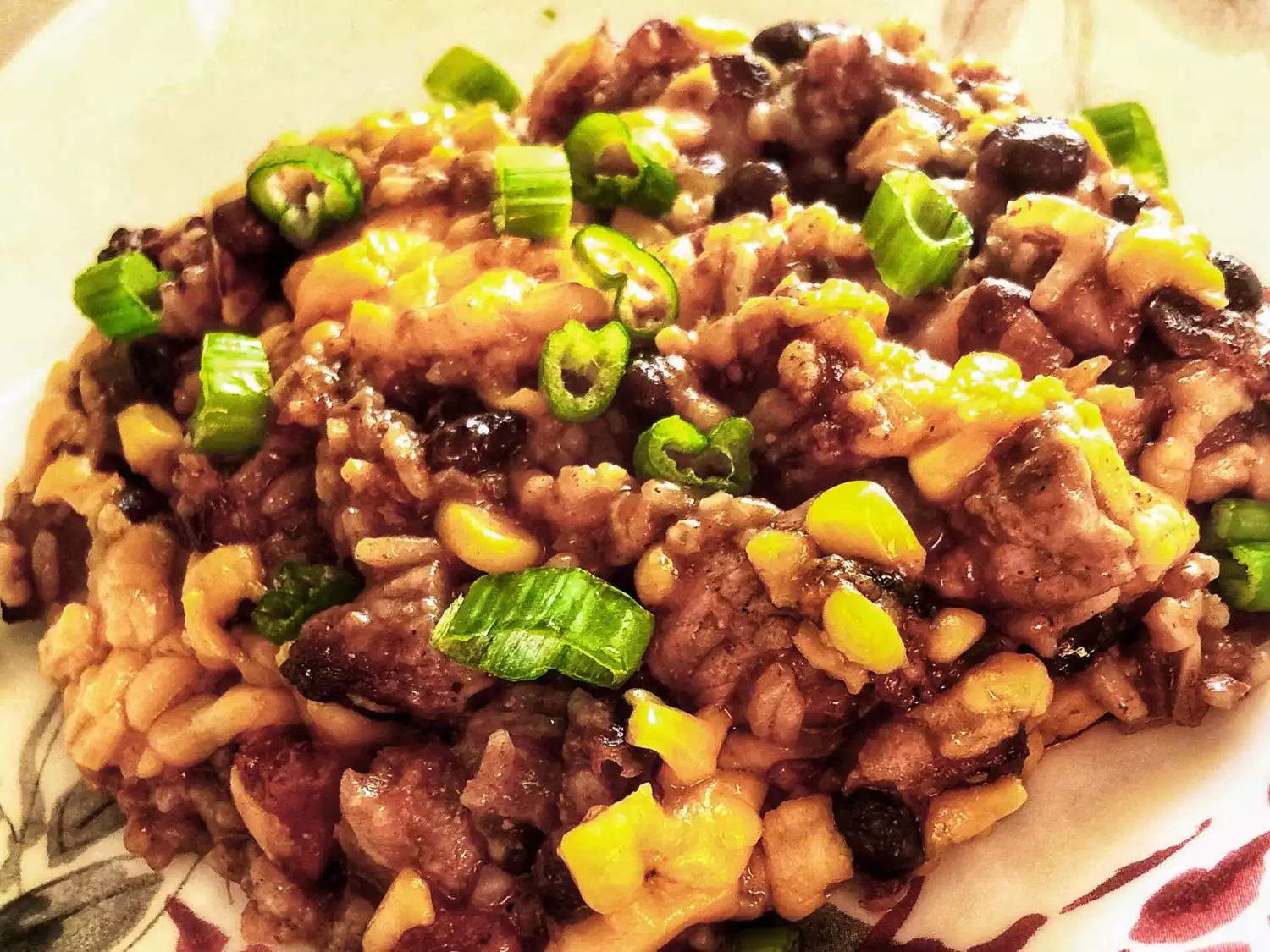 Pork, black bean, and rice casserole