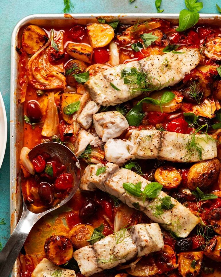 Puttanesca fish tray bake Recipe