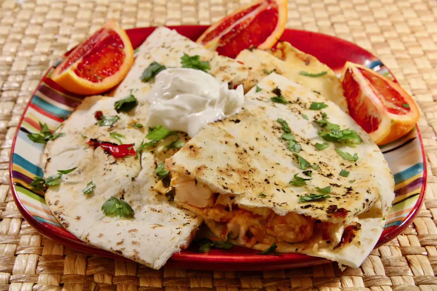Shrimp quesadillas with cilantro and lime